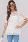 Maliyah Scalloped Floral Lace Peplum Blouse-0