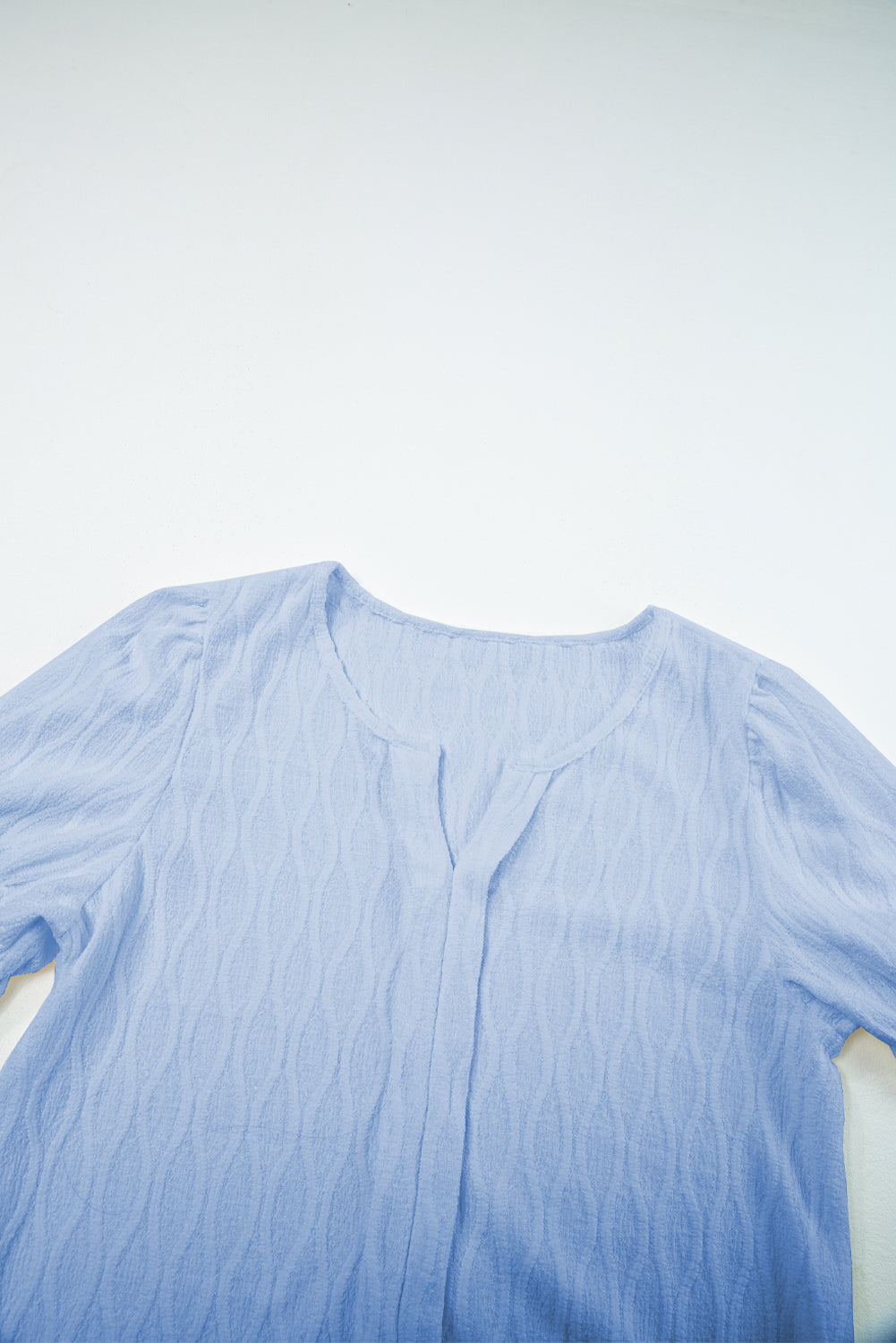 Textured Notched Neck Puff Sleeve Blouse