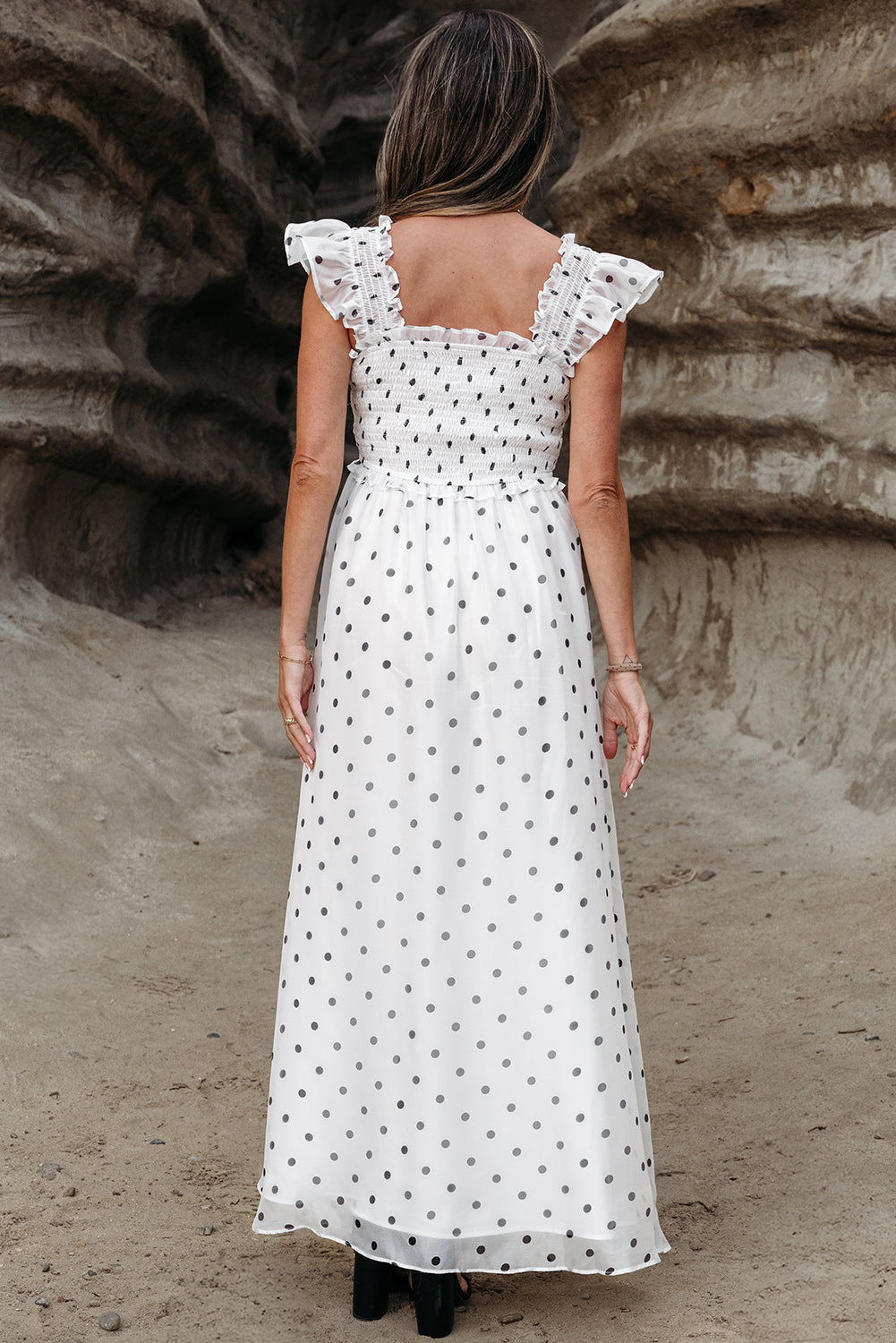 Sarai Polka Dot Smocked Maxi Dress-4