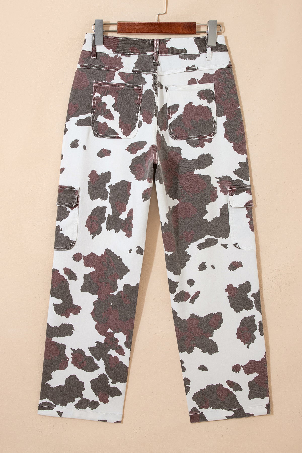 Brown Cow Print Multi-Pocket High Rise Jeans