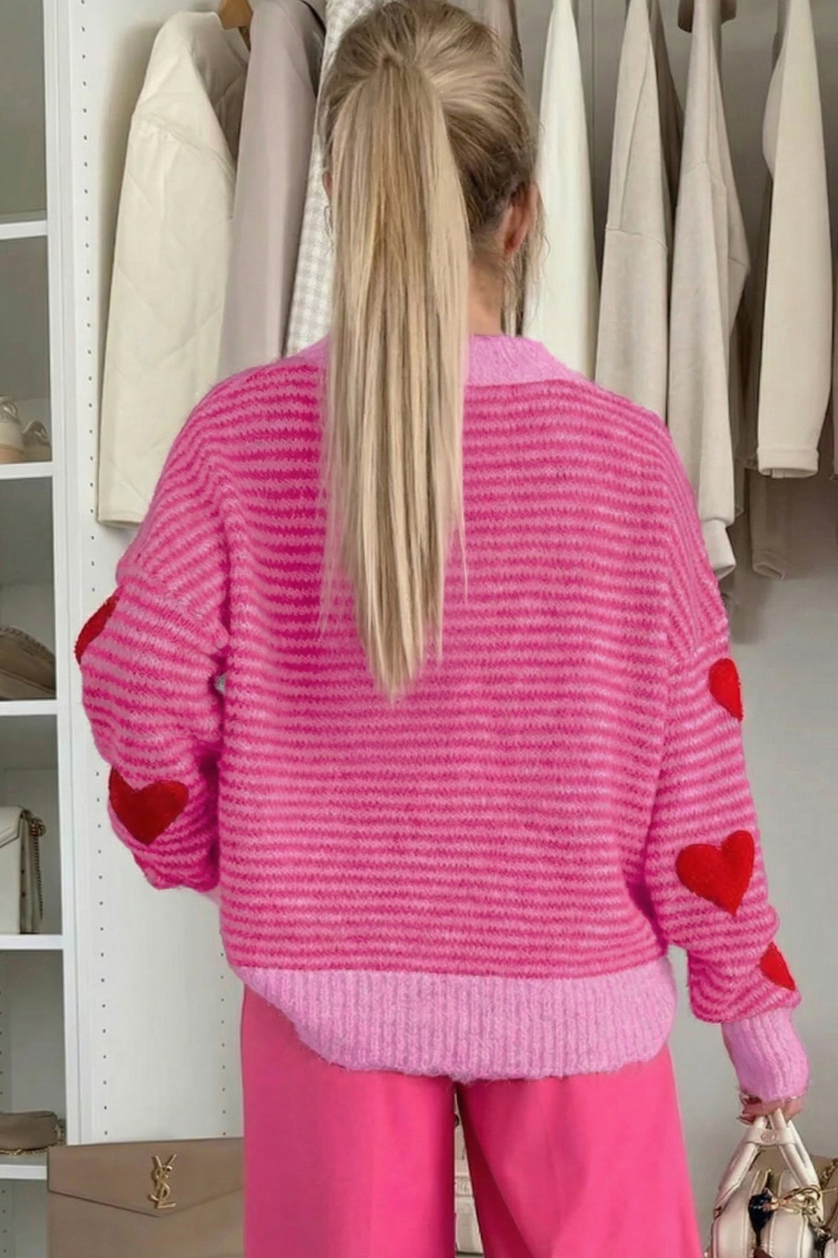 Stripe Heart Pattern Valentine Knit Sweater