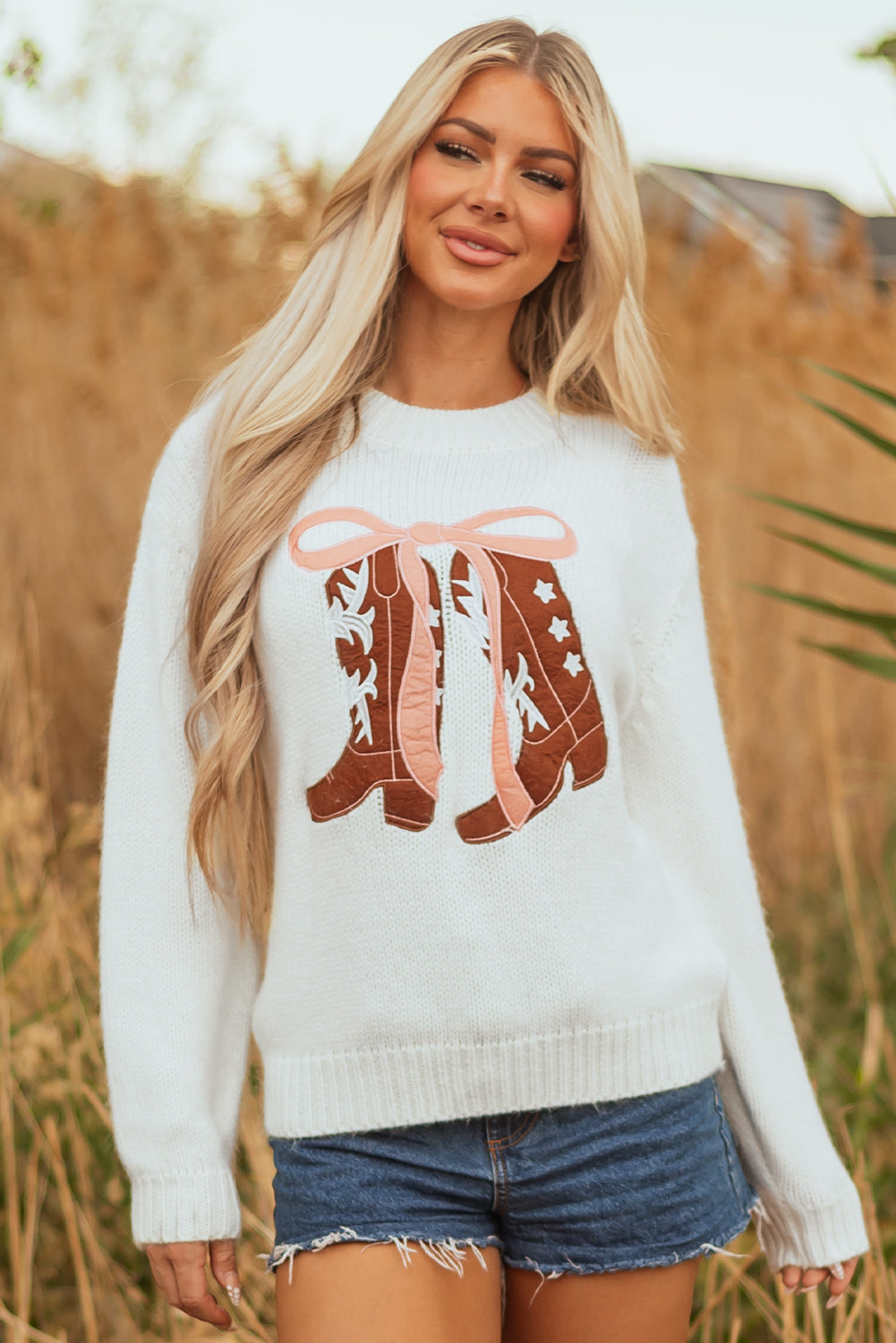 Amanda Embroidered Bow Boots Sweater-4