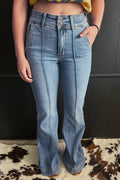 High Waist Piping Trim 2-Button Bootcut Jeans