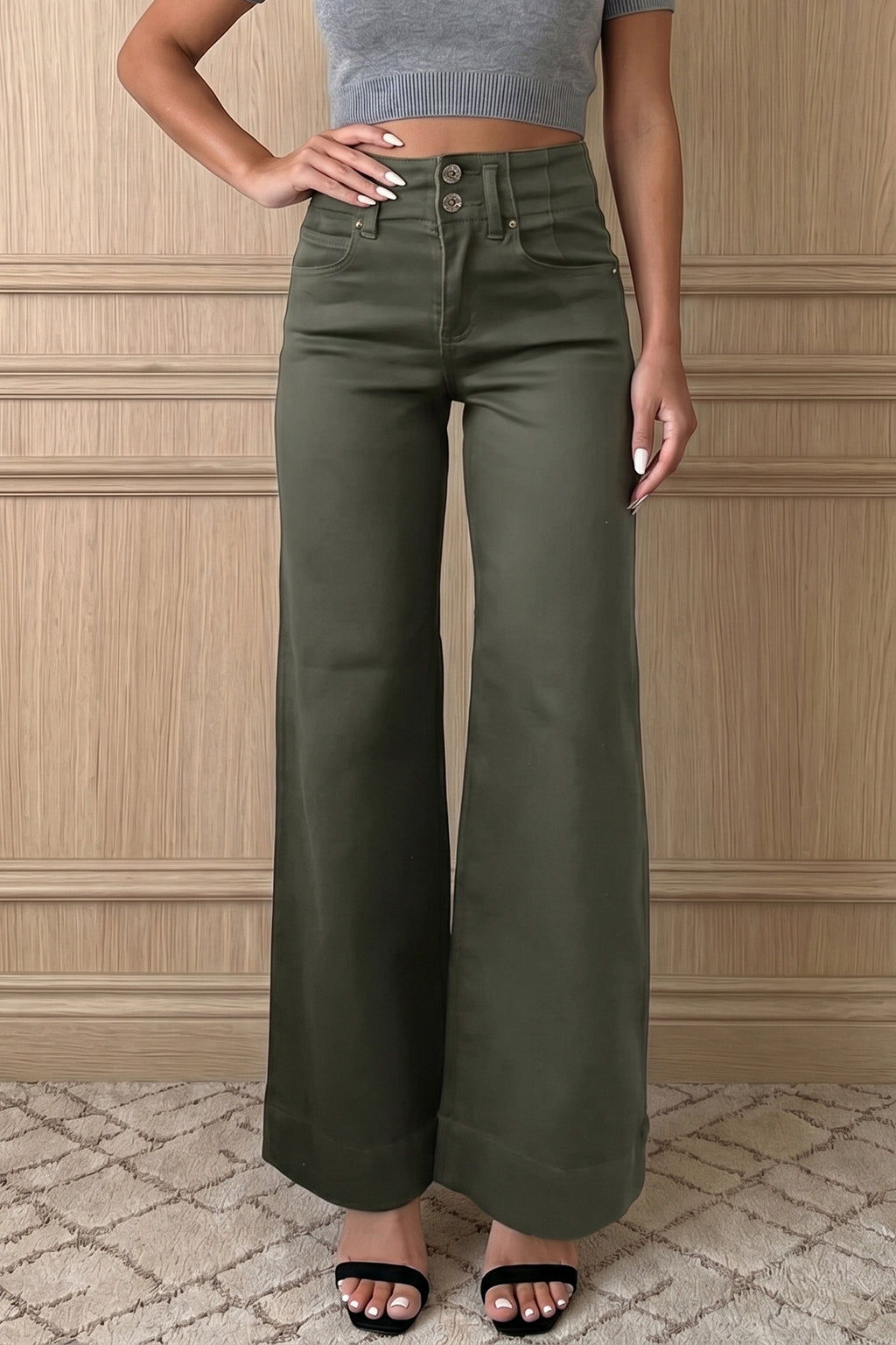 Black 2-Button High Waist Flare Jeans