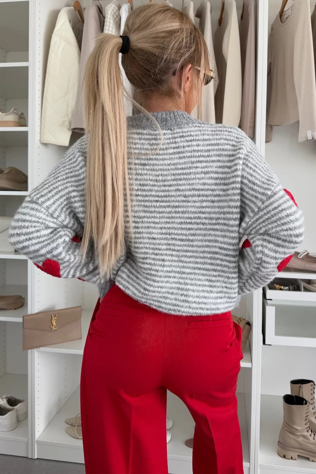 Stripe Heart Pattern Valentine Knit Sweater