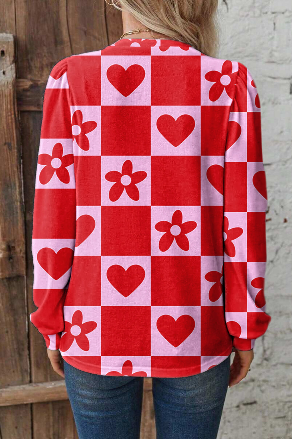 Beige Flower Heart Print Valentine Blouse