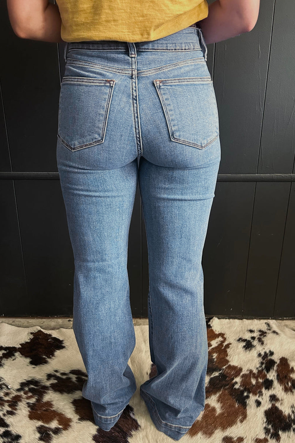 High Waist Piping Trim 2-Button Bootcut Jeans