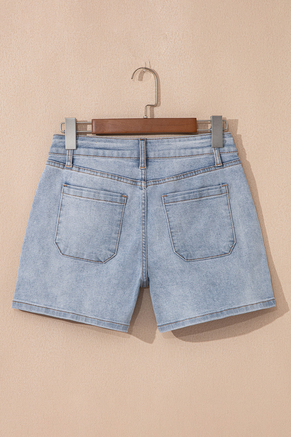 Light Wash High Rise Distressed Denim Shorts