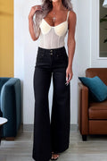 Black 2-Button High Waist Flare Jeans