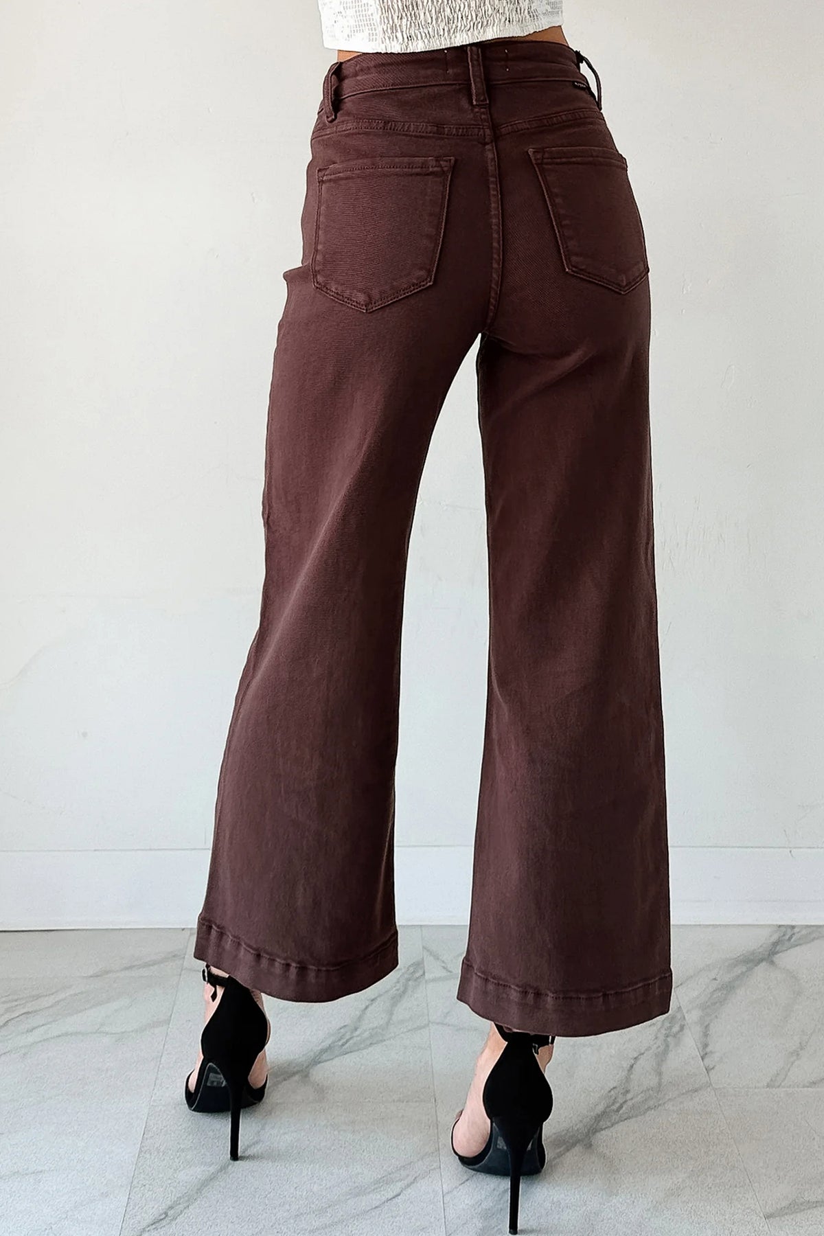 Red Wide Leg Seamed Center Cropped Jeans