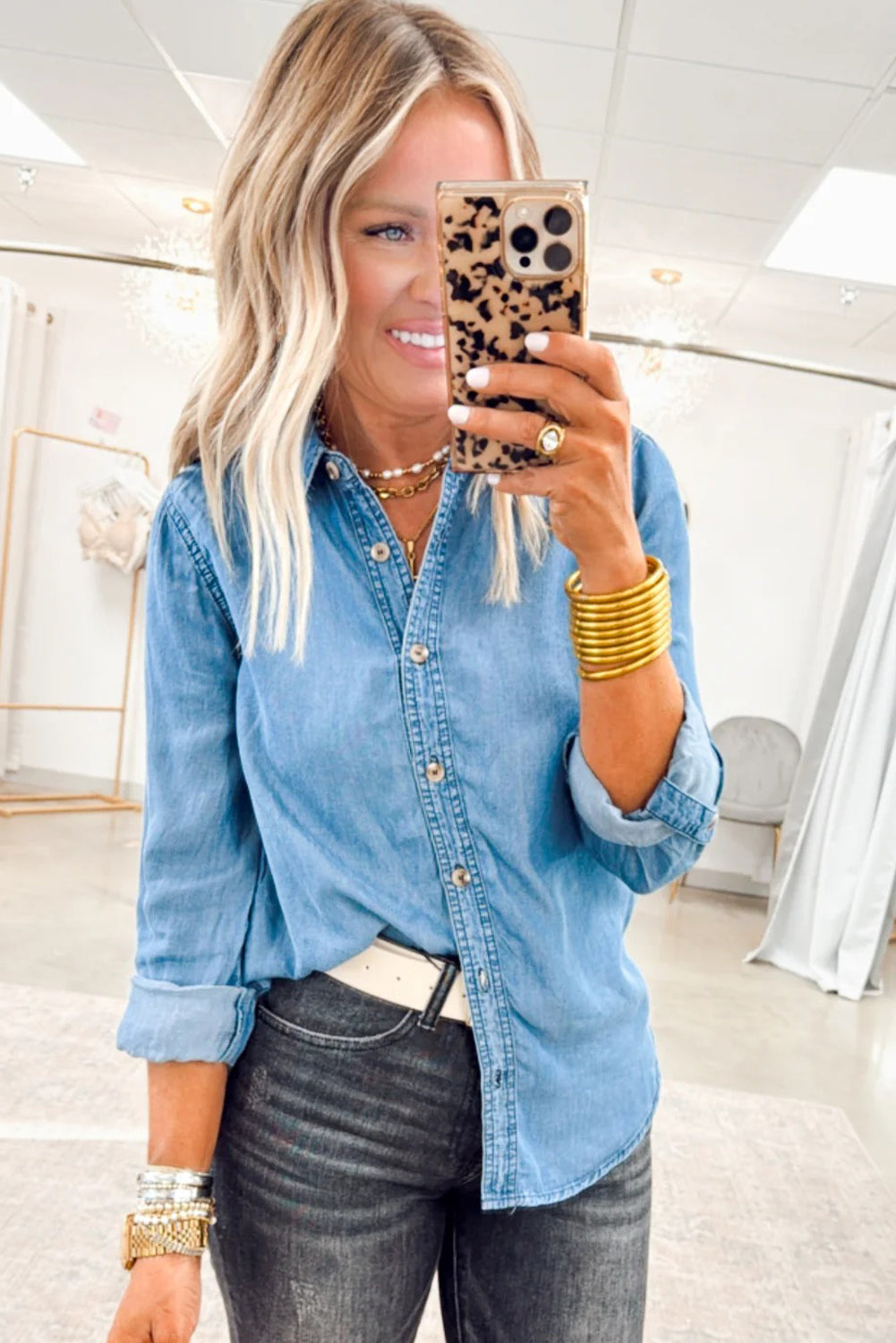 Blue Slim Fit Button Down Denim Shirt