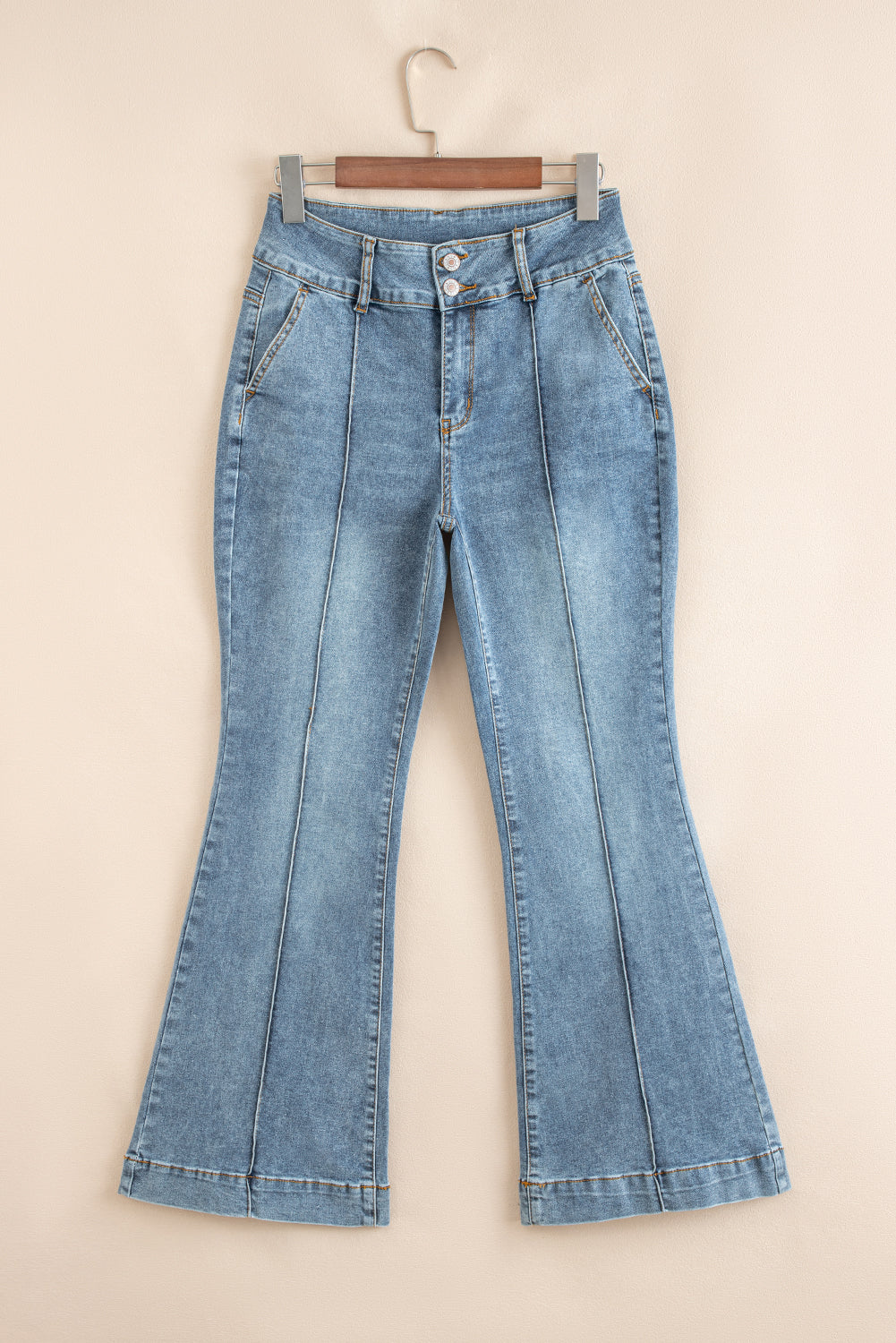 High Waist Piping Trim 2-Button Bootcut Jeans