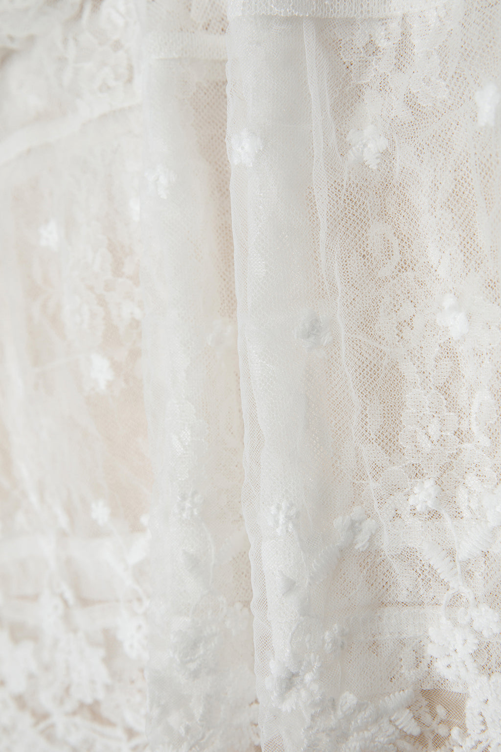 White 2-Piece Sheer Floral Lace Ruffle Tiered Blouse Set
