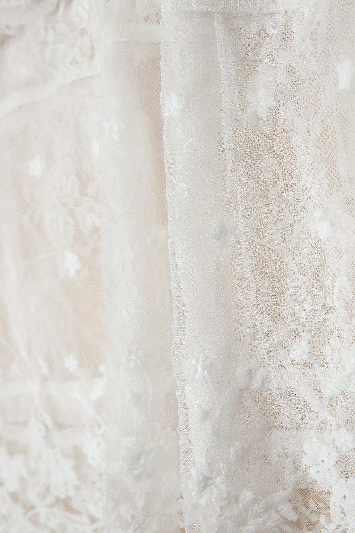 White 2-Piece Sheer Floral Lace Ruffle Tiered Blouse Set