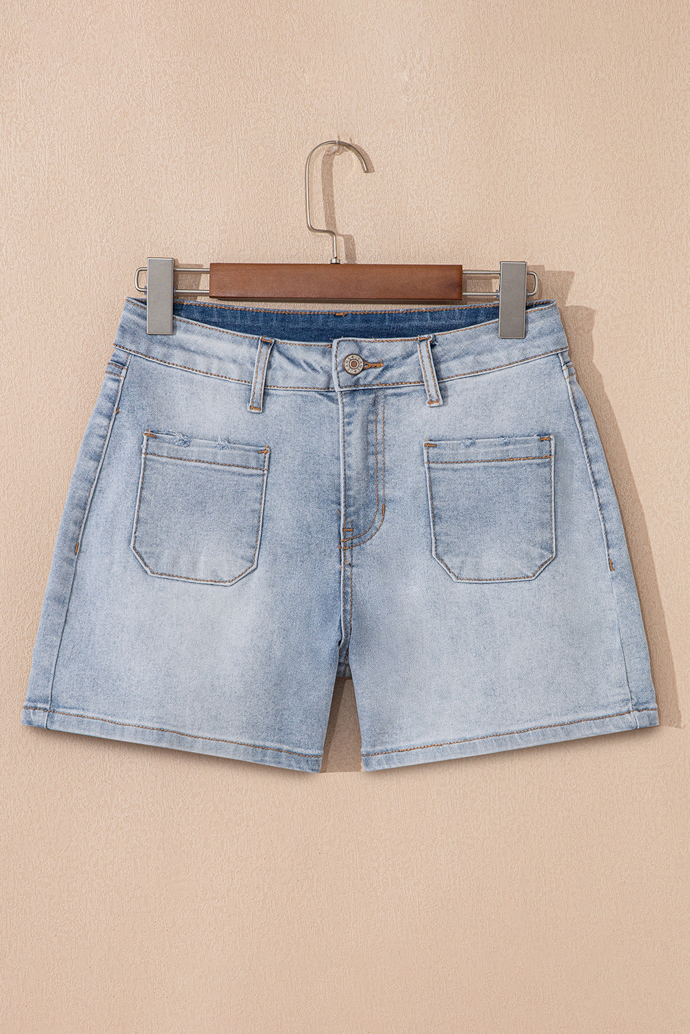 Light Wash High Rise Distressed Denim Shorts