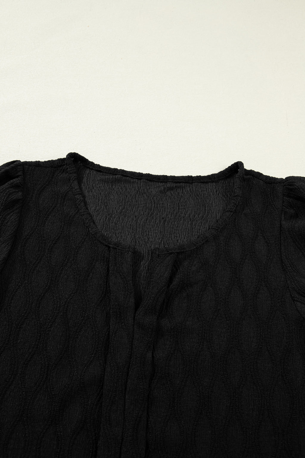 Textured Notched Neck Puff Sleeve Blouse