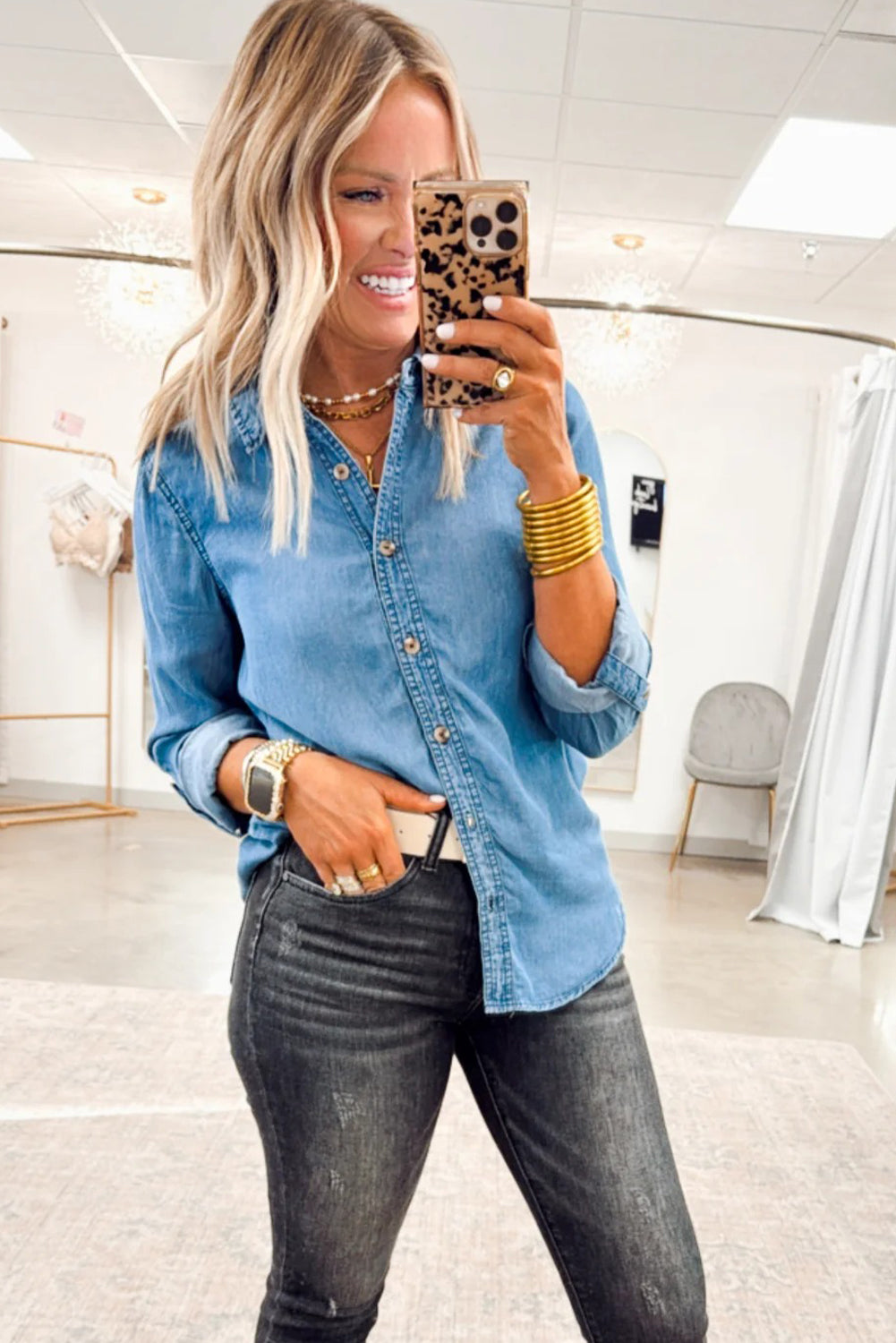 Blue Slim Fit Button Down Denim Shirt
