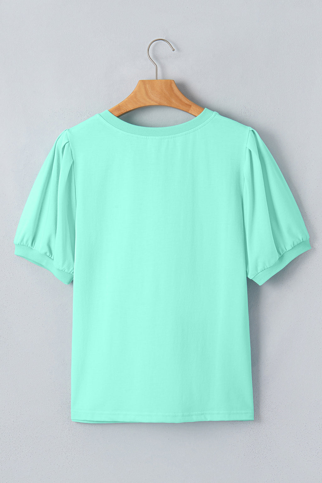 Solid Color V Neck Short Puff Sleeve Blouse