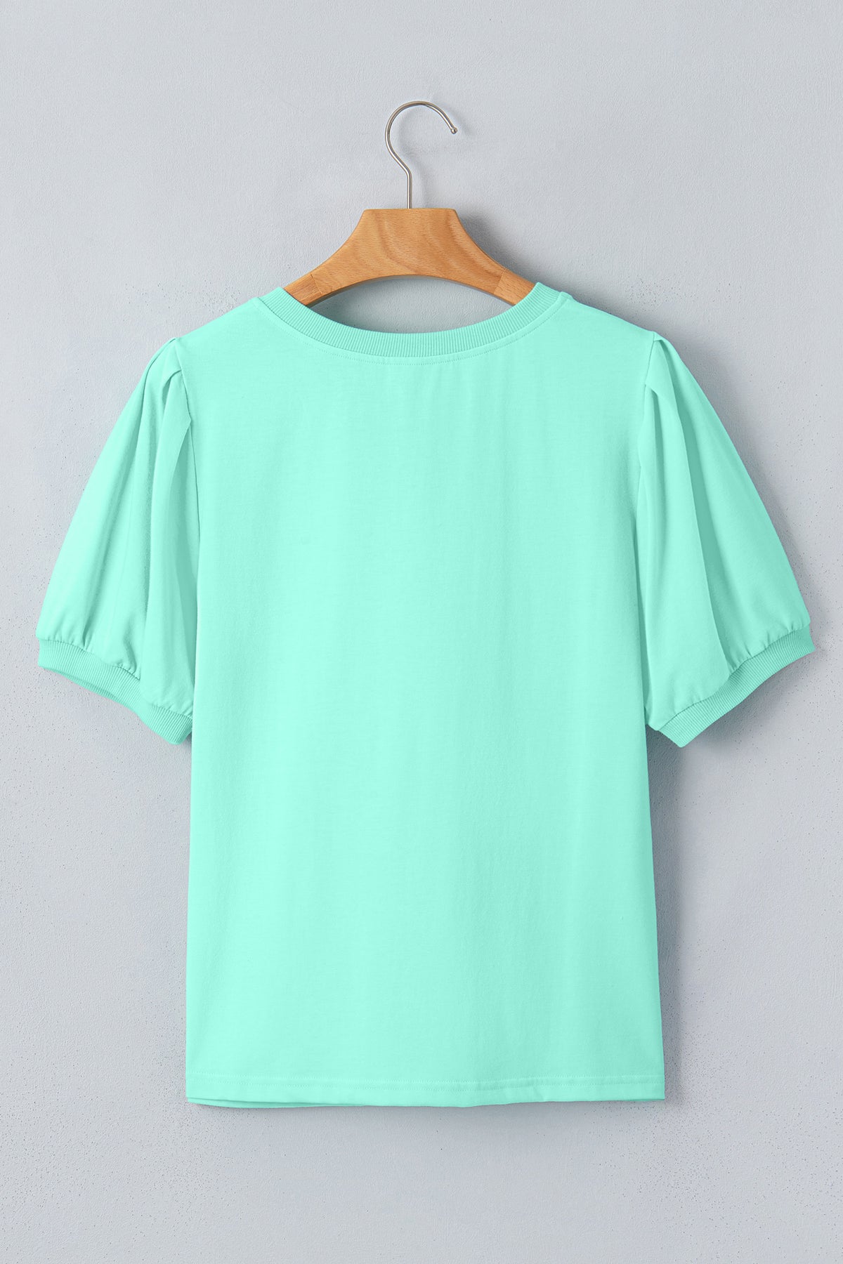 Solid Color V Neck Short Puff Sleeve Blouse