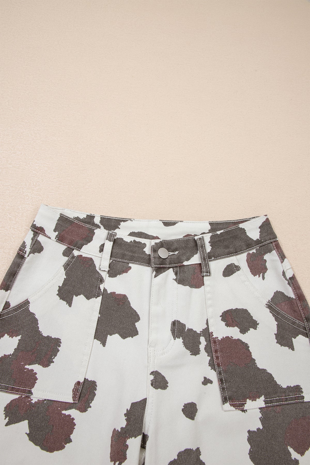 Brown Cow Print Multi-Pocket High Rise Jeans