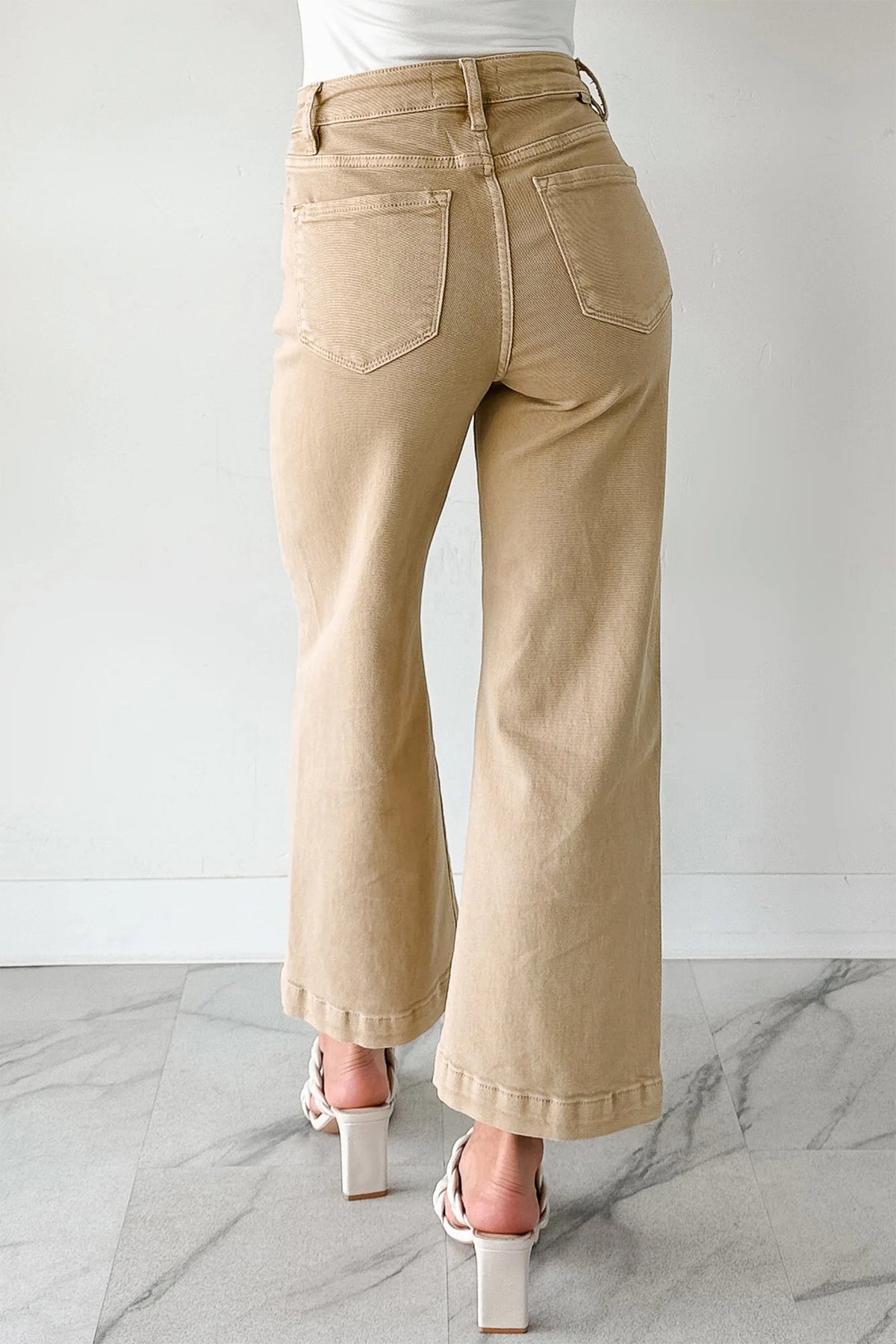 Red Wide Leg Seamed Center Cropped Jeans