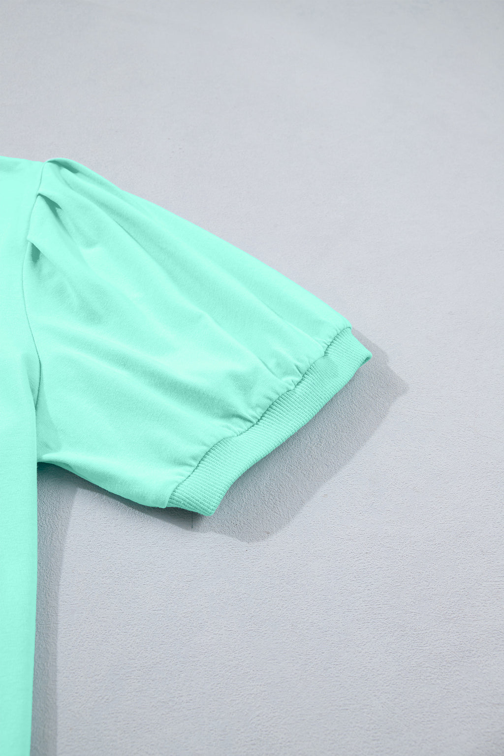 Solid Color V Neck Short Puff Sleeve Blouse