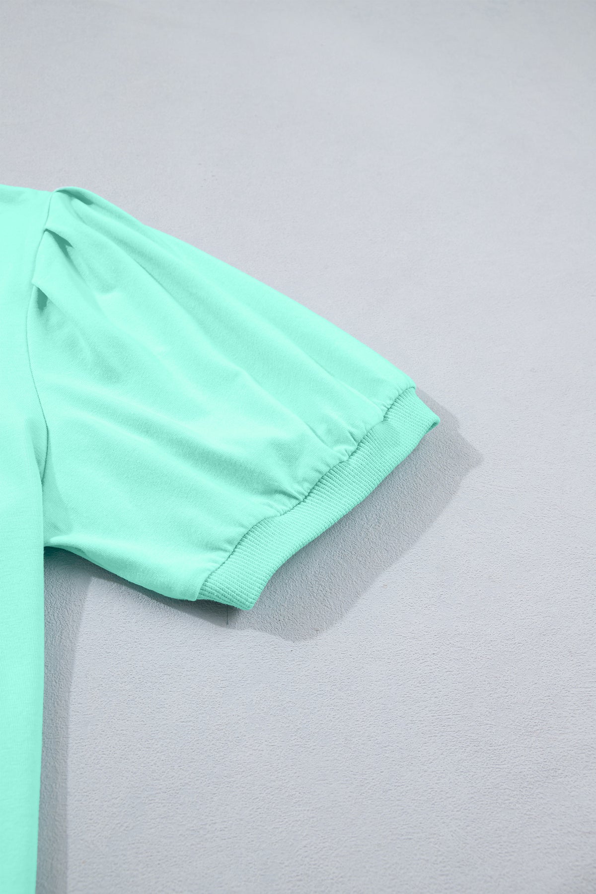 Solid Color V Neck Short Puff Sleeve Blouse