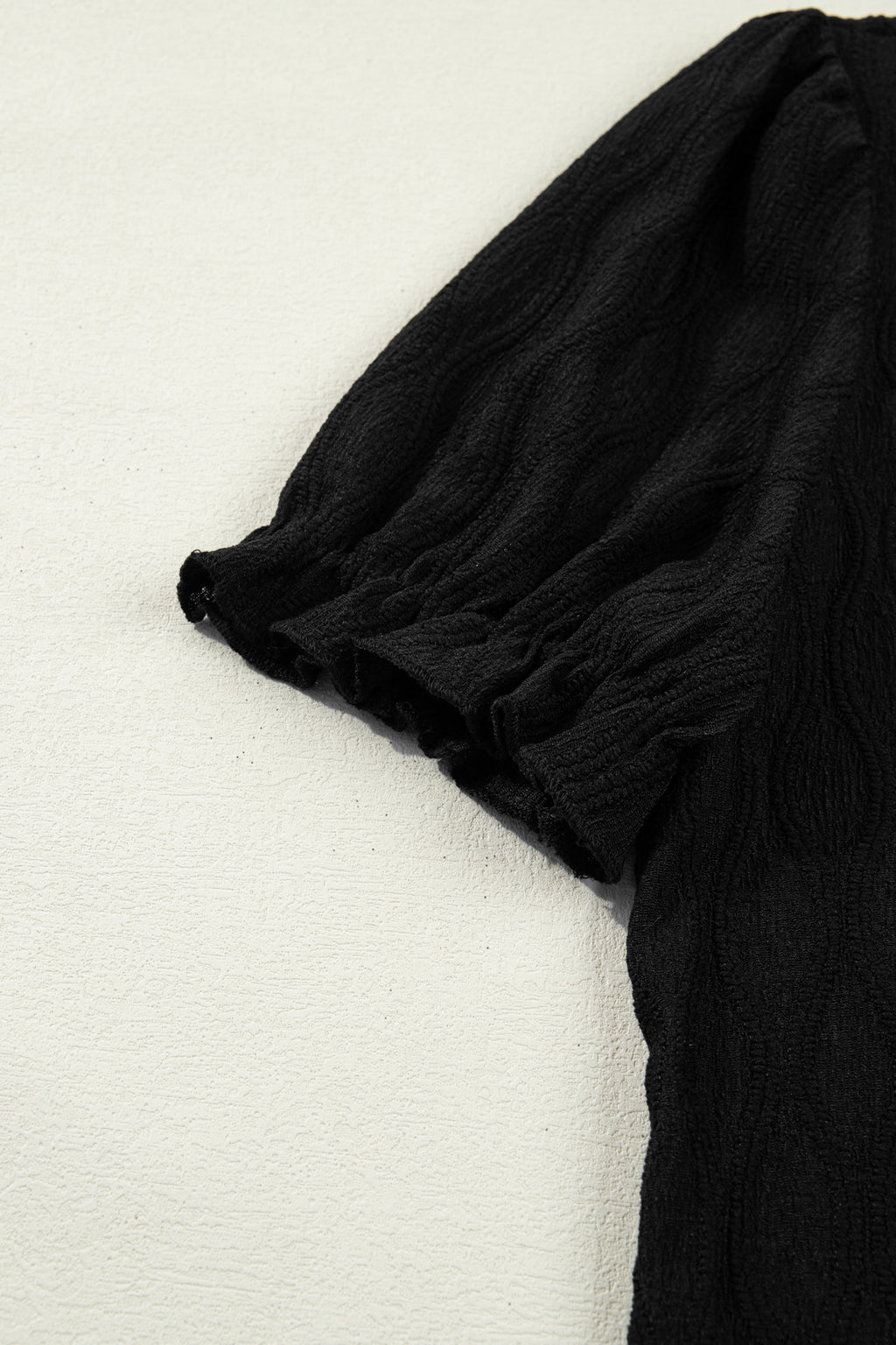 Textured Notched Neck Puff Sleeve Blouse