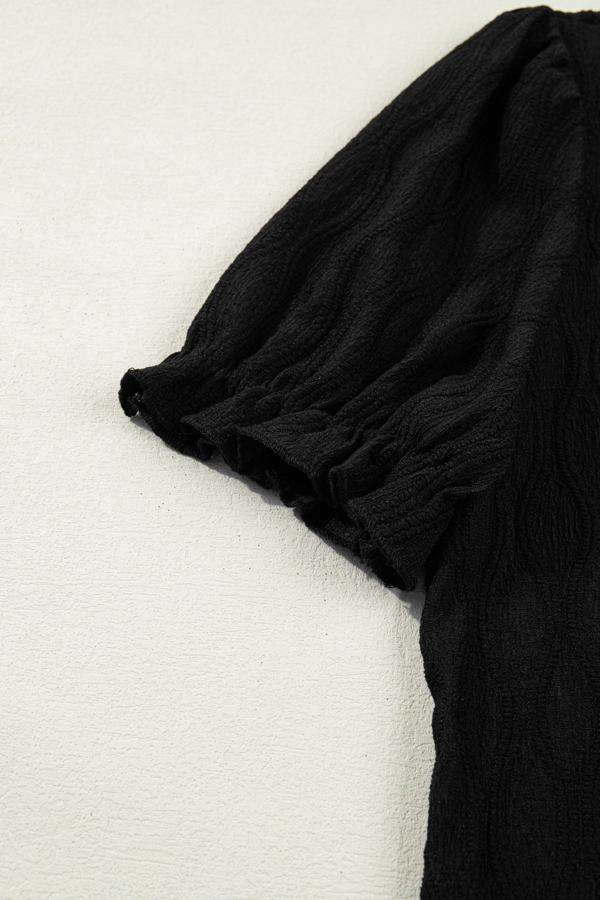 Textured Notched Neck Puff Sleeve Blouse