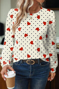 Beige Flower Heart Print Valentine Blouse
