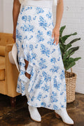 Salma Boho Floral High Waist Ruffle Split Maxi Skirt-0