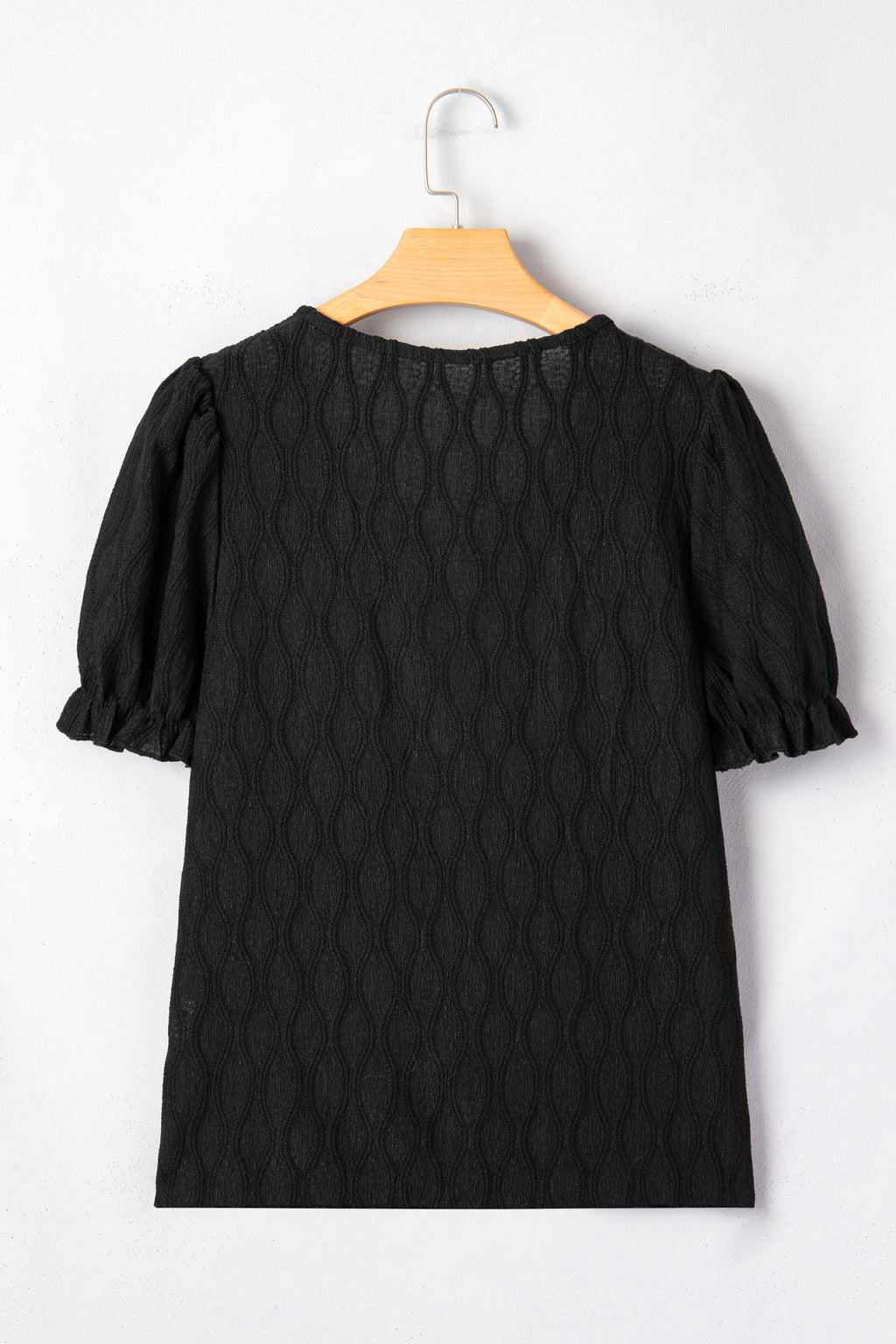 Textured Notched Neck Puff Sleeve Blouse