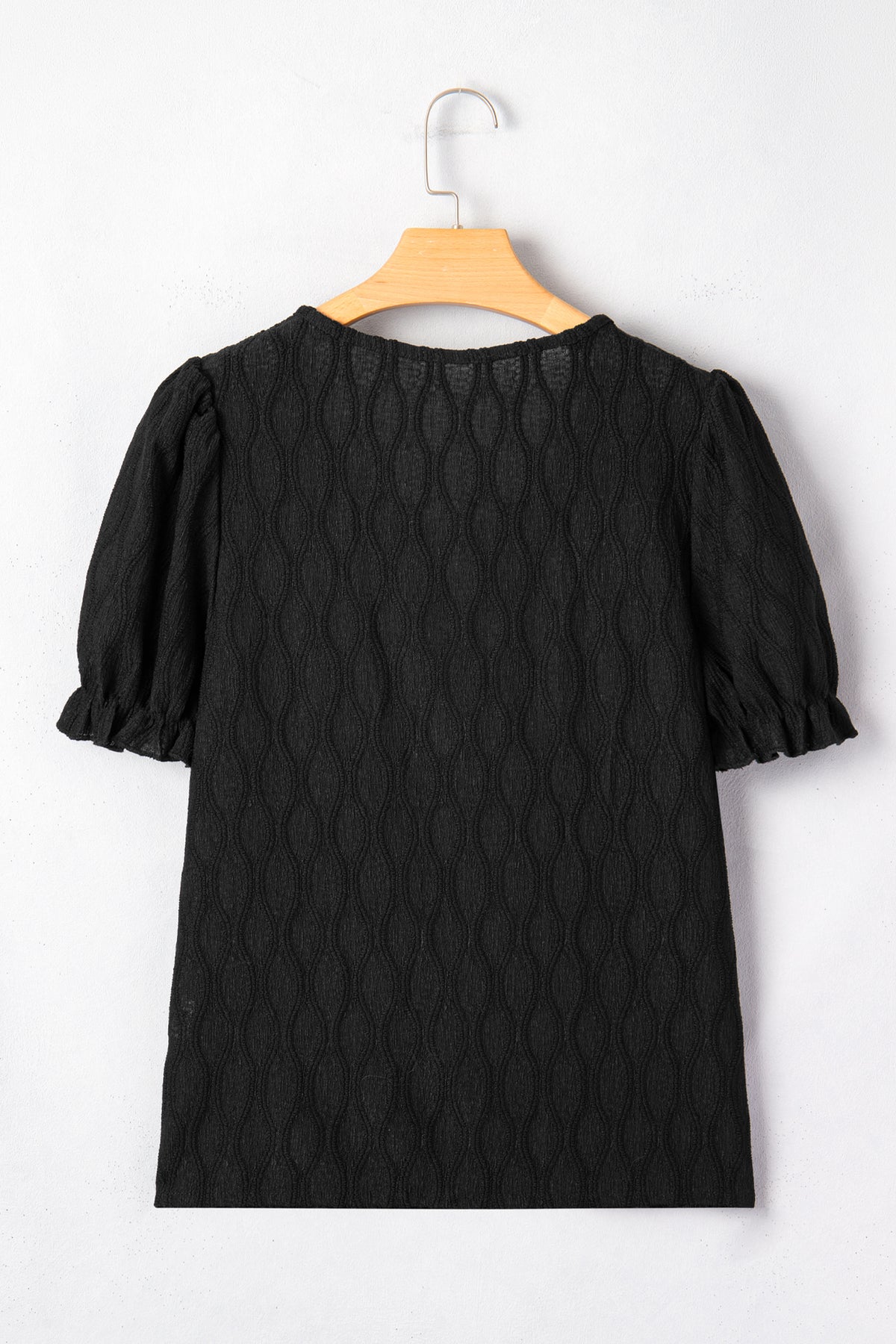 Textured Notched Neck Puff Sleeve Blouse