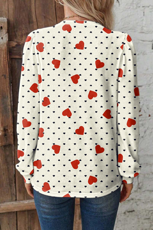 Beige Flower Heart Print Valentine Blouse