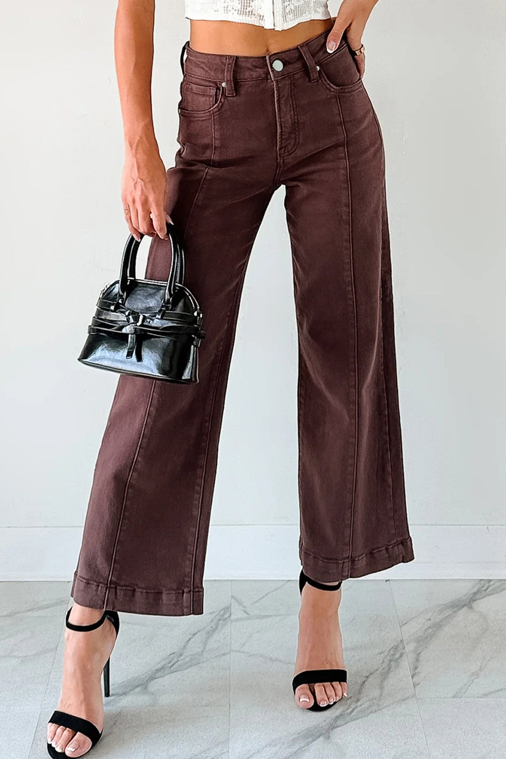 Red Wide Leg Seamed Center Cropped Jeans