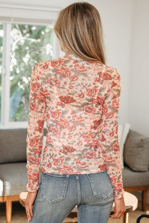 Aniyah Print Mock Mesh Long Sleeve Top-1