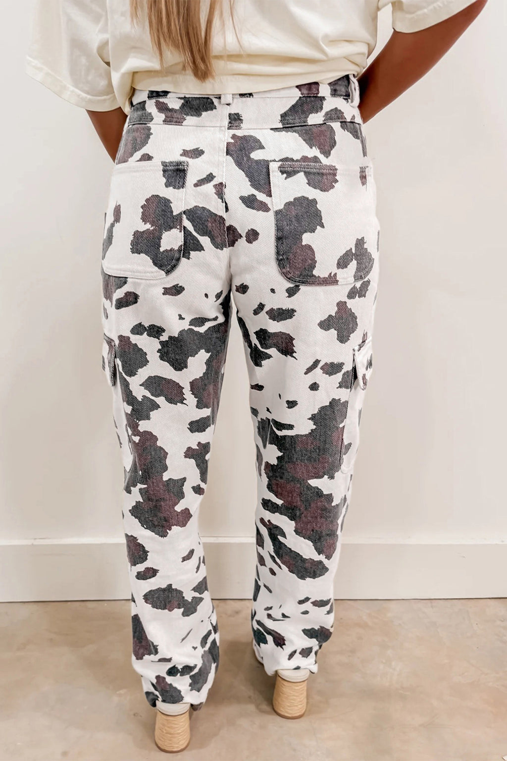 Brown Cow Print Multi-Pocket High Rise Jeans