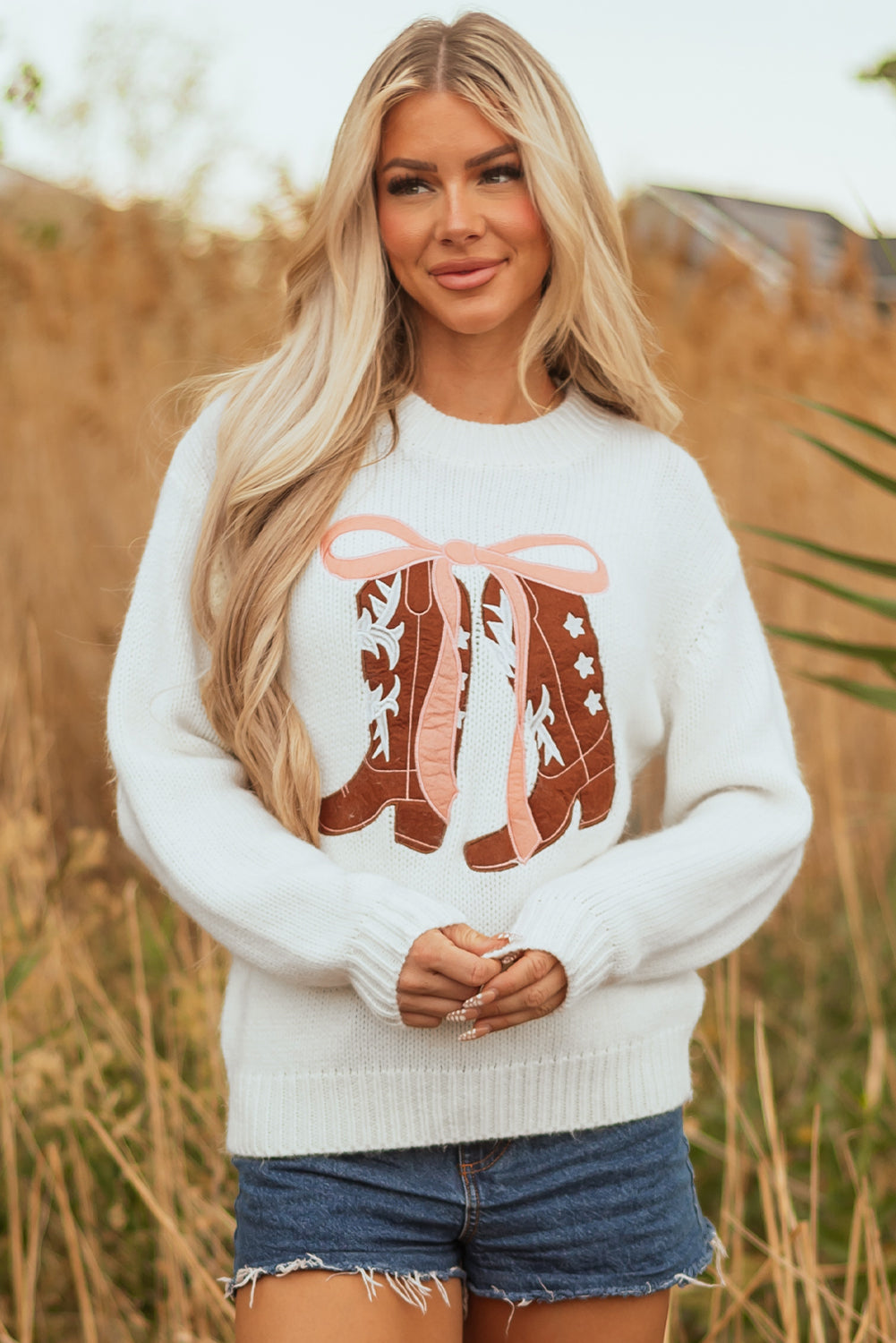 Amanda Embroidered Bow Boots Sweater-3