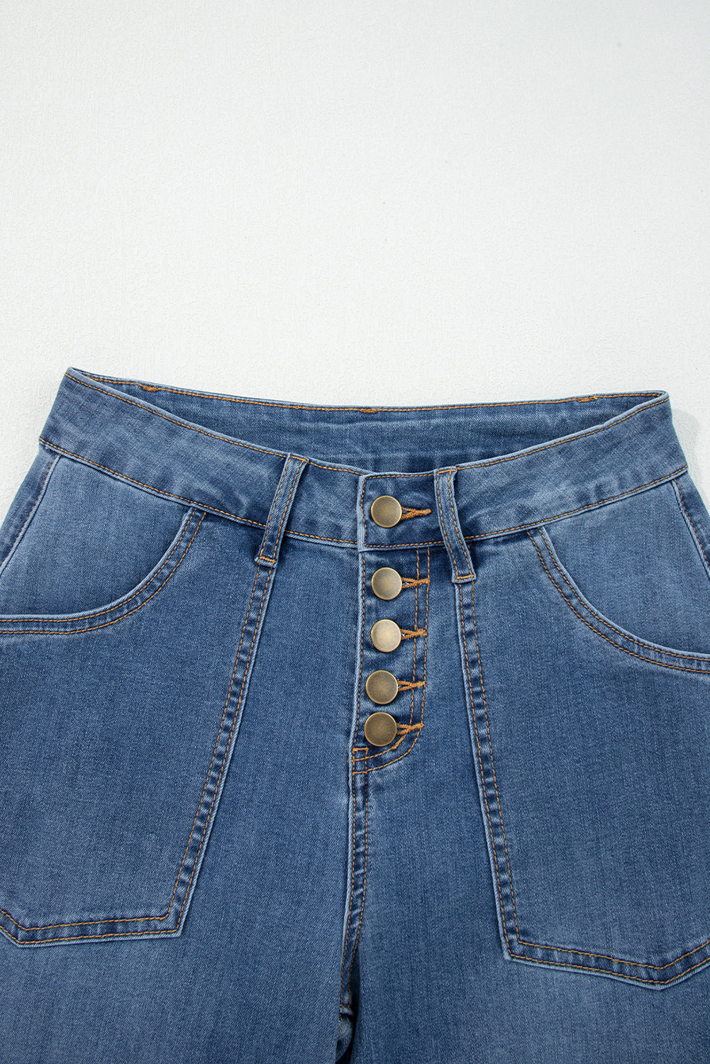 Multi-Button High Waist Wide Leg Jeans with Pockets