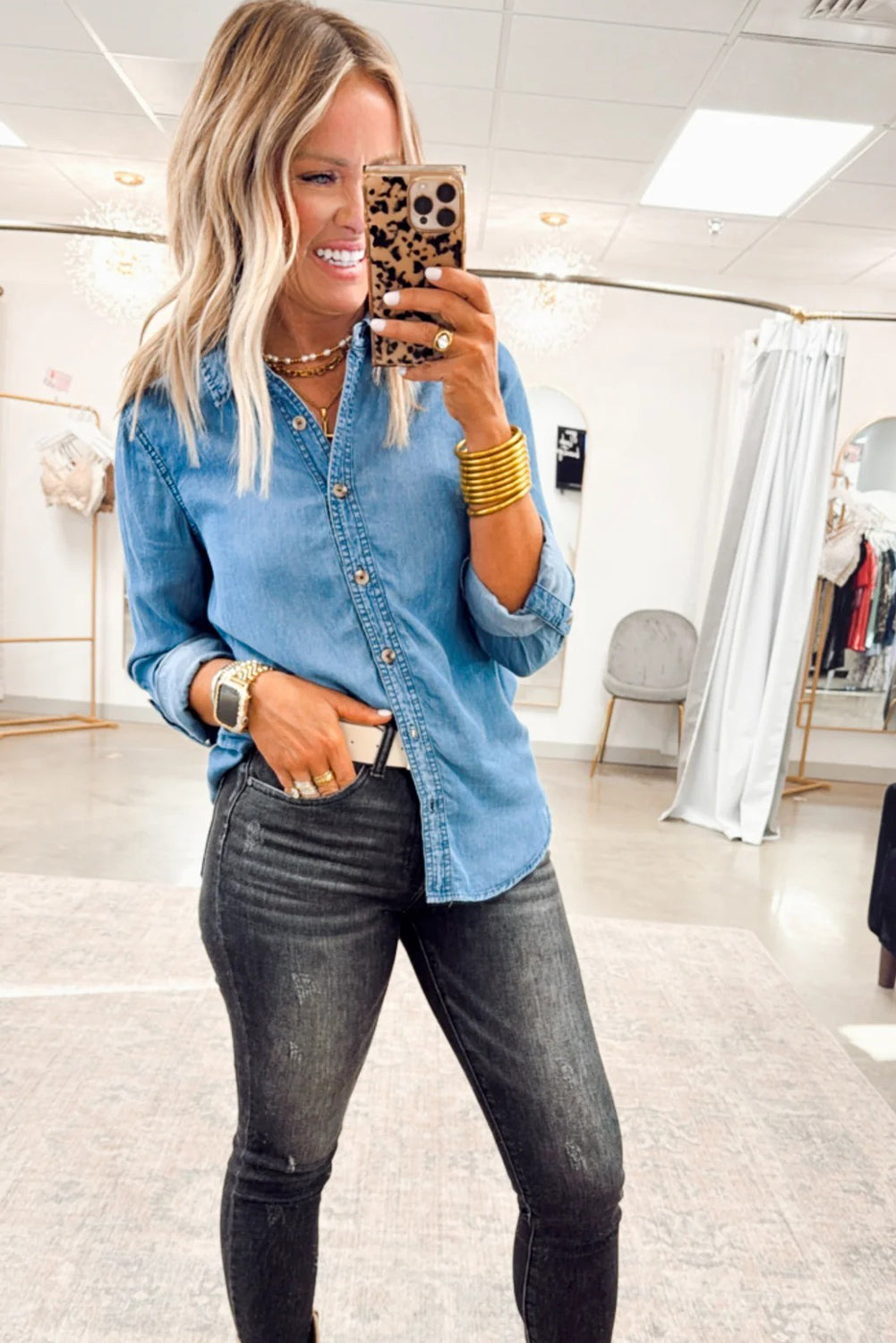 Blue Slim Fit Button Down Denim Shirt