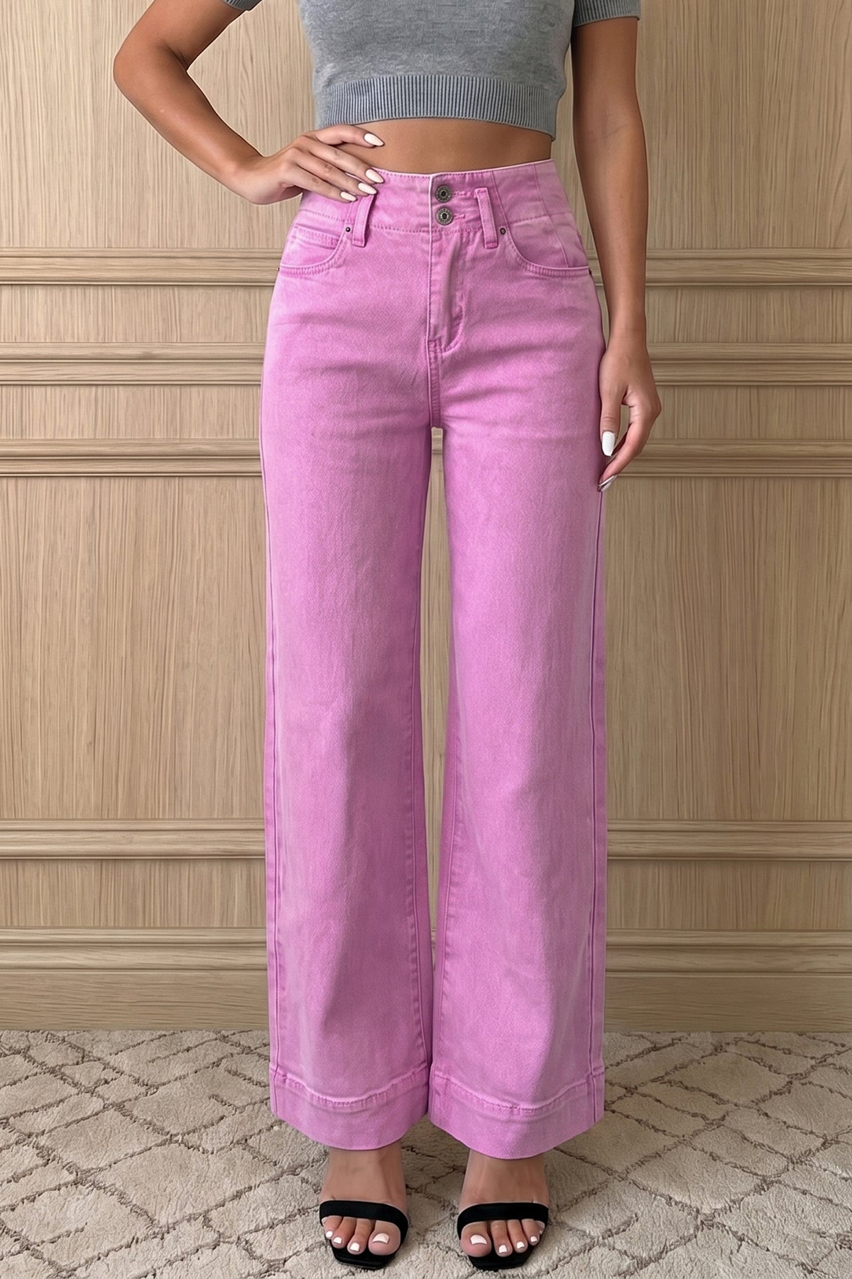 Black 2-Button High Waist Flare Jeans