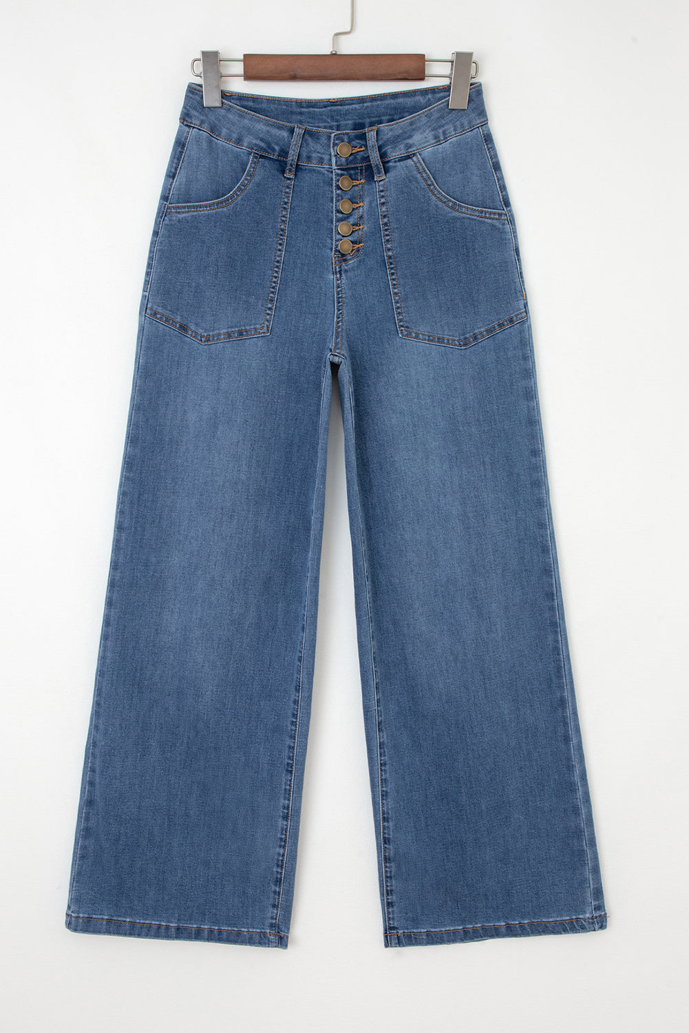 Multi-Button High Waist Wide Leg Jeans with Pockets