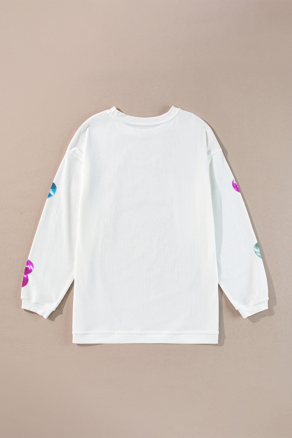 White Heart Sequin Slogan Corded Baggy Sweatshirt