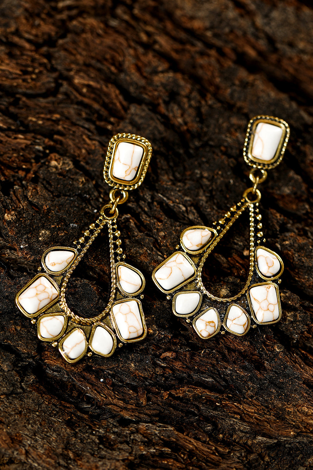White Turquoise Inlay Cut Out Western Dangle Earrings-2