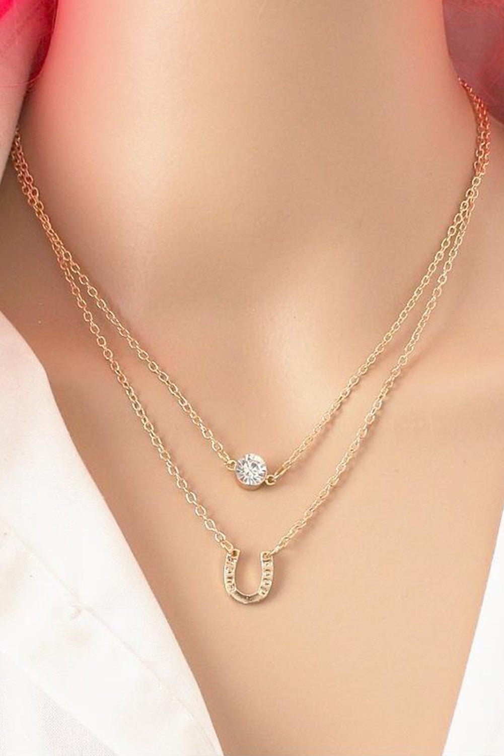 Gold Horseshoe Layered Chopped Necklace-0