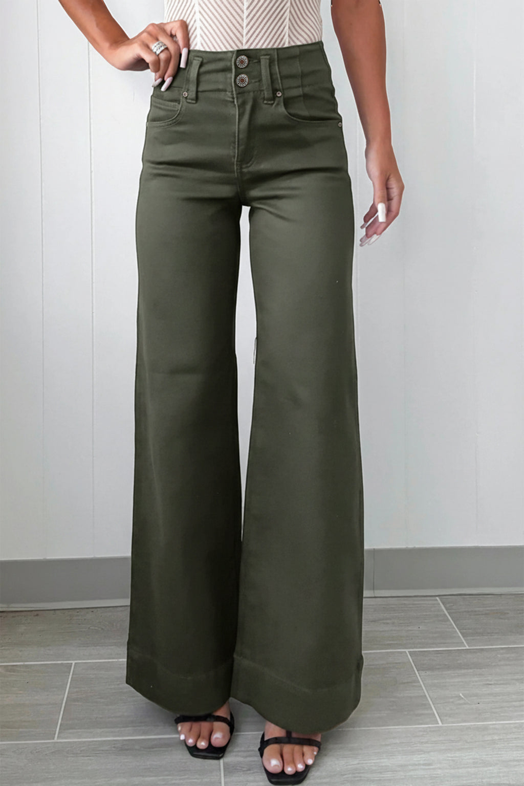 Black 2-Button High Waist Flare Jeans