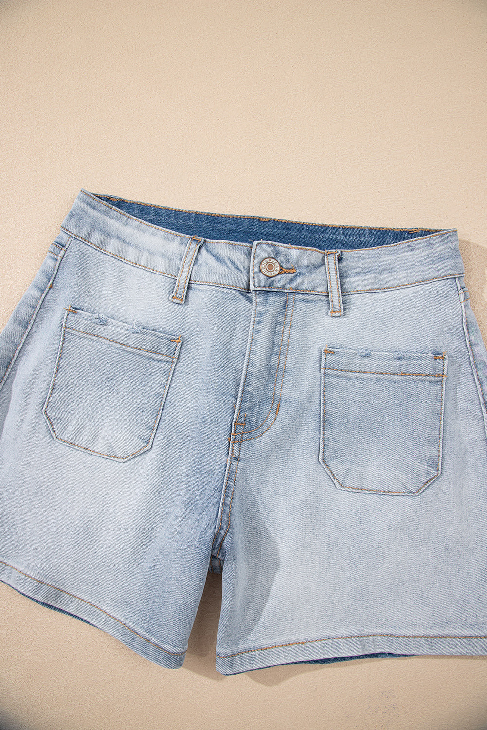 Light Wash High Rise Distressed Denim Shorts