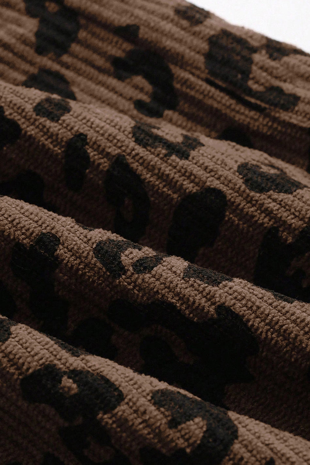 Dark Brown Leopard Print High Waist Loose Corduroy Pants