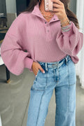 Textured Snap Button Collared Baggy Top