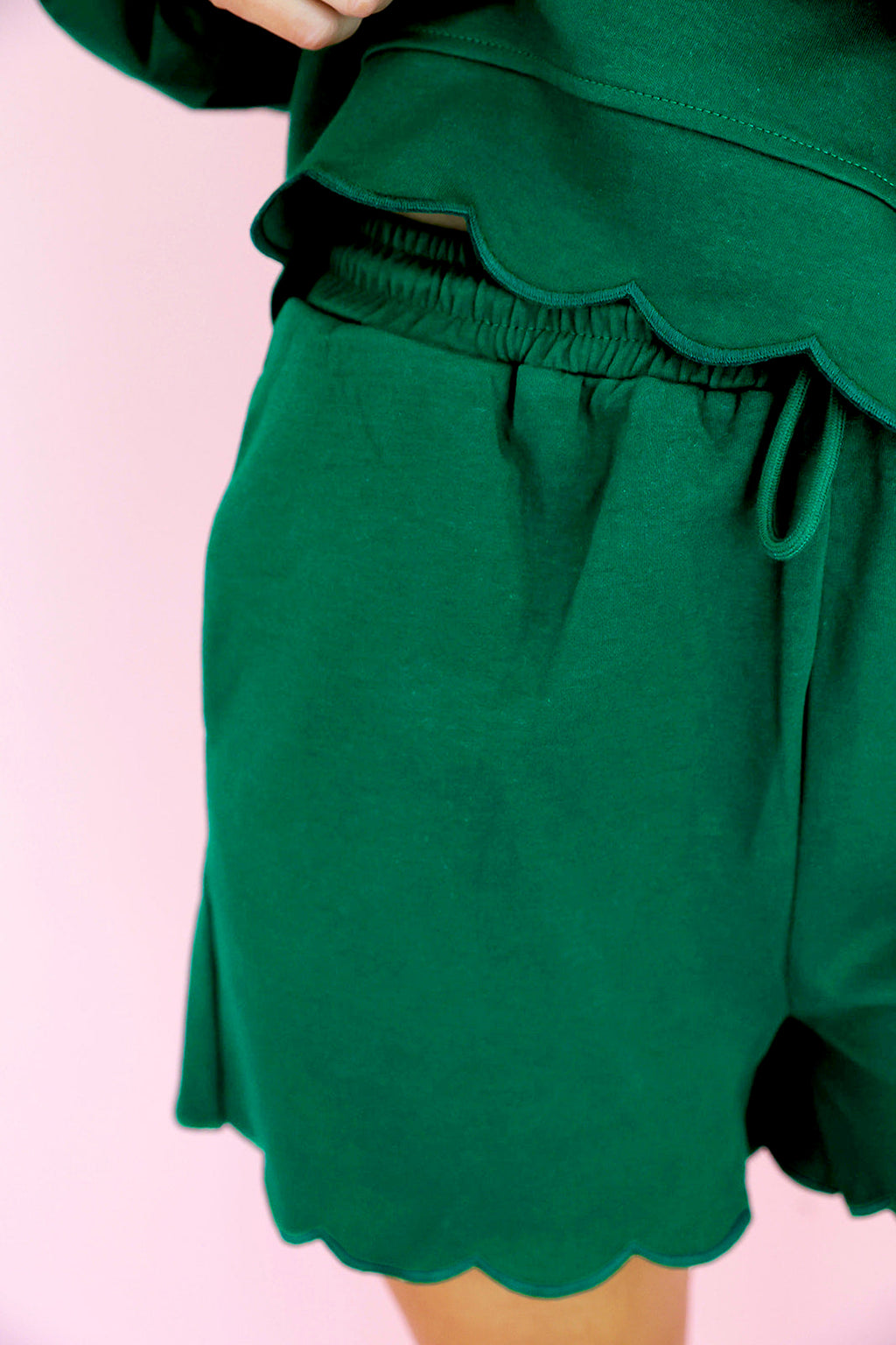 Embroidered Scallop Trim Half Button Pullover & Shorts Set